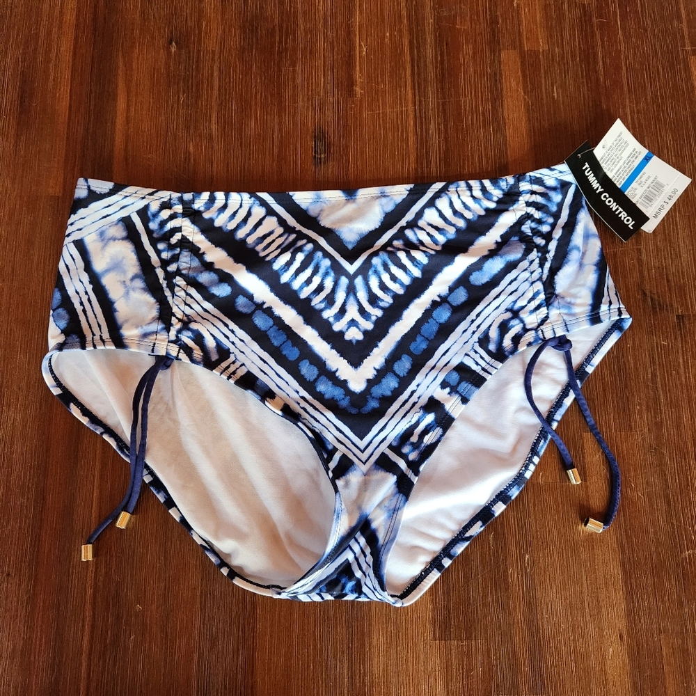 24th & Ocean NWT Bay Breeze Blue Bikini Swim Bottom Mid-Waist Side-Tie Size XL